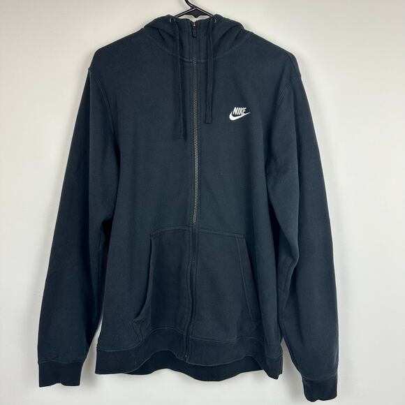 Nike Mens NSW Club Fleece Full-Zip Logo Casual Black Hoodie Sweatshirt Large - Picture 1 of 10